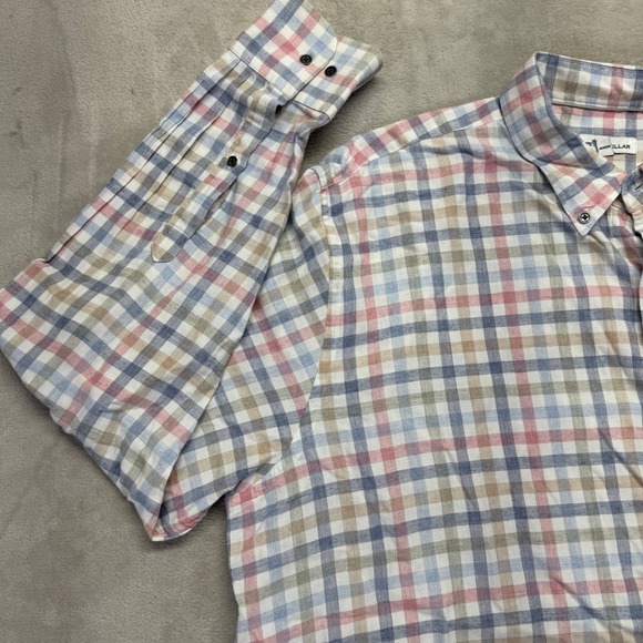 Peter Millar Shirt Men's 2XL White Button Down Shirt Plaid Checkered Long Sleeve - Picture 7 of 13